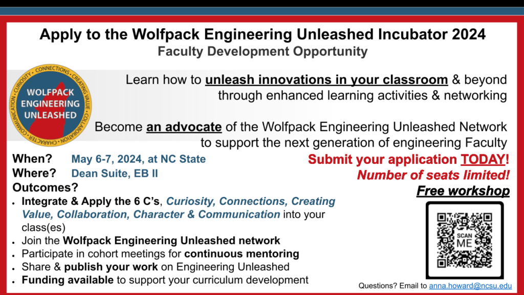Wolfpack Enginering Unleashed (WEU) schedule of events written out on an image.