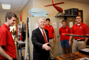 Woodson greets members of the NC State Aerial Robotics Club.