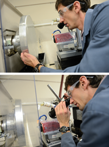Researcher works with prototype optical system that uses interference between the beams of infrared light captured by each telescope to measure the position and spectrum of a star.