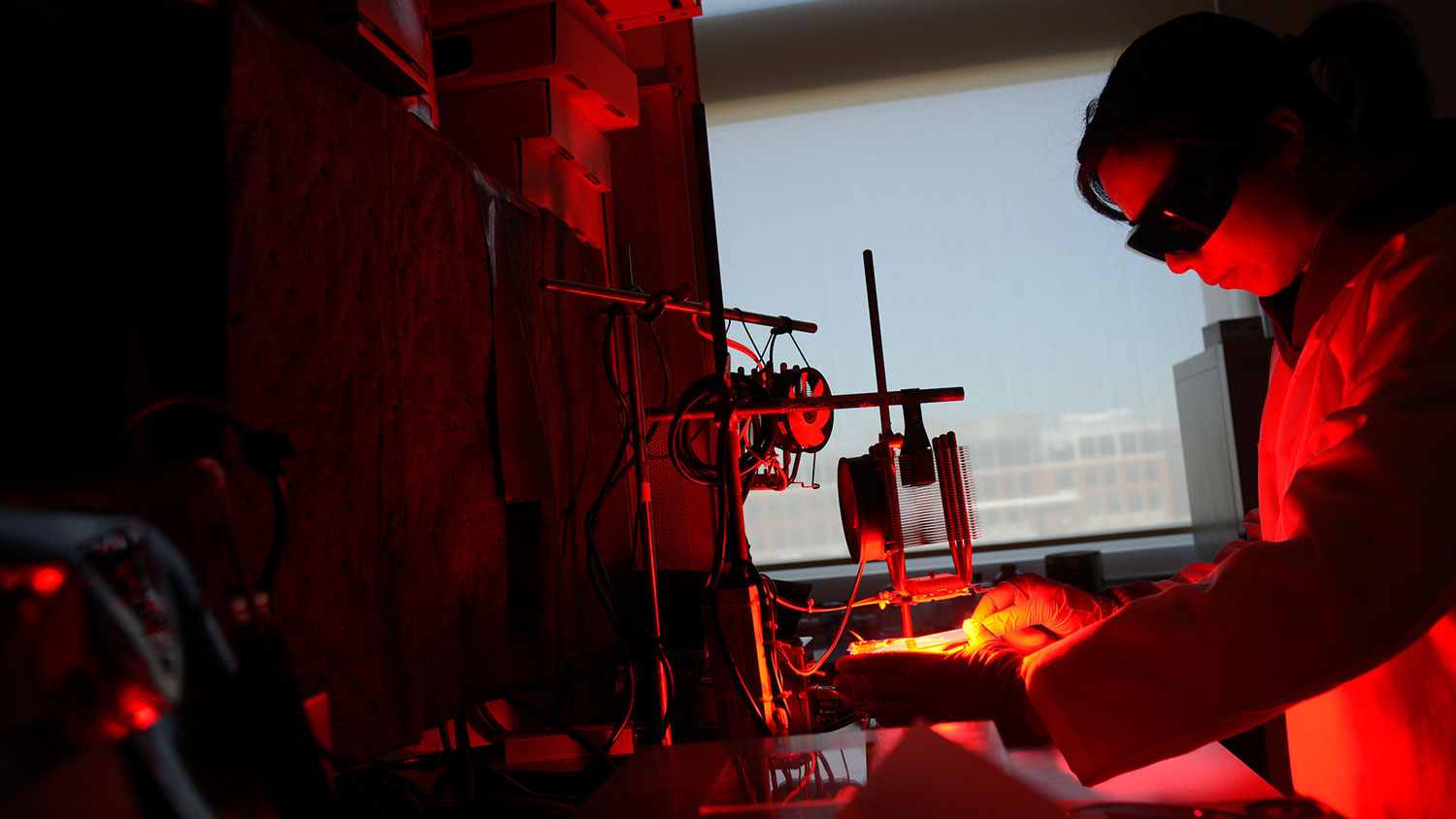 Students work in the lab of Dr. MichaelStudent works in Dr. Michael Dickey's chemical and biomolecular lab.