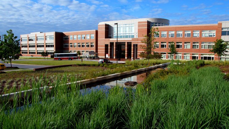 Wolfline bus drops off students at Engineering Building II