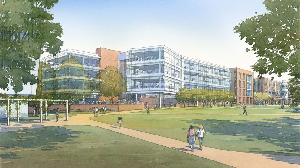 Architect's rendering of the future Engineering Building Oval