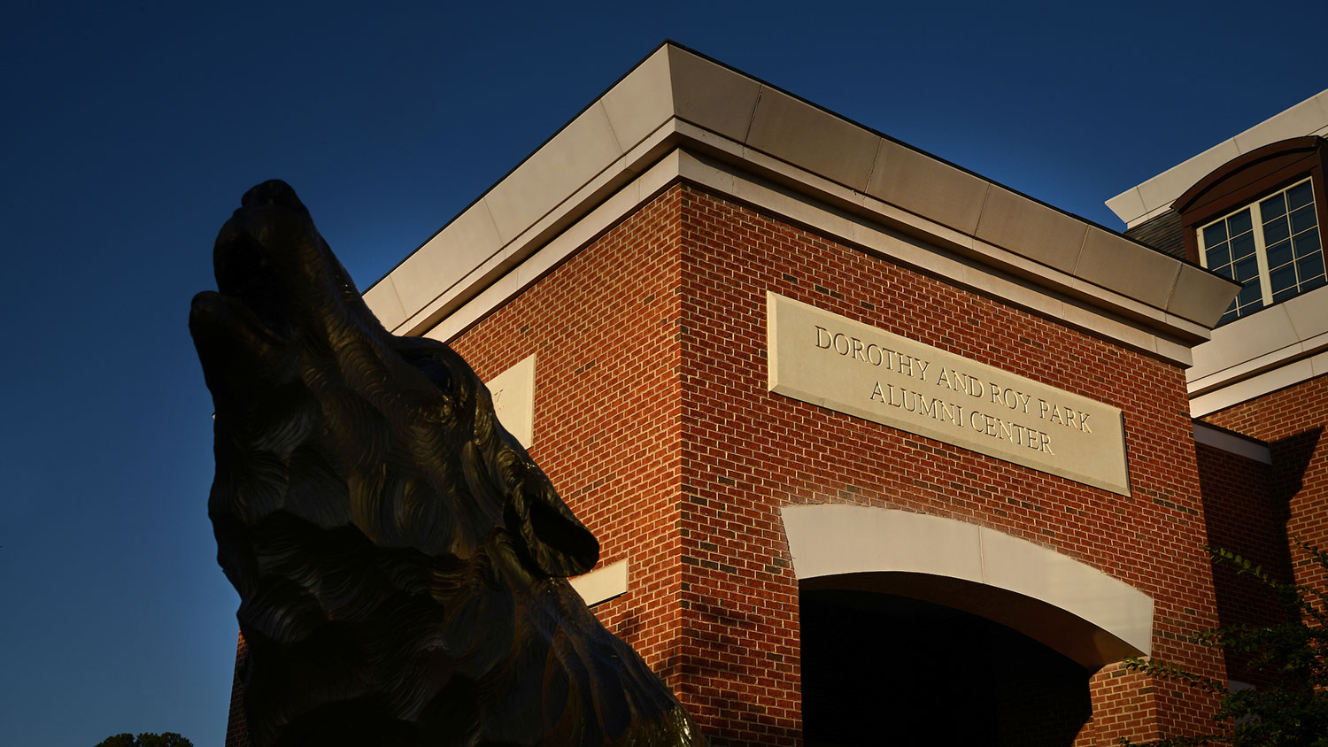 Morning suns hits the Park Alumni Center on Centennial Campus.