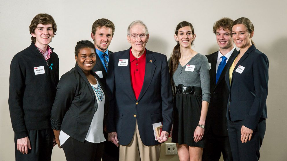 2016 Endowment Dinner (l to r): Mitchell Moravec, Shadia Garrison, Alex Kearney, Chuck Branscomb, Jennifer Baglio, Hayden Lawrence and Morgan Westbrook