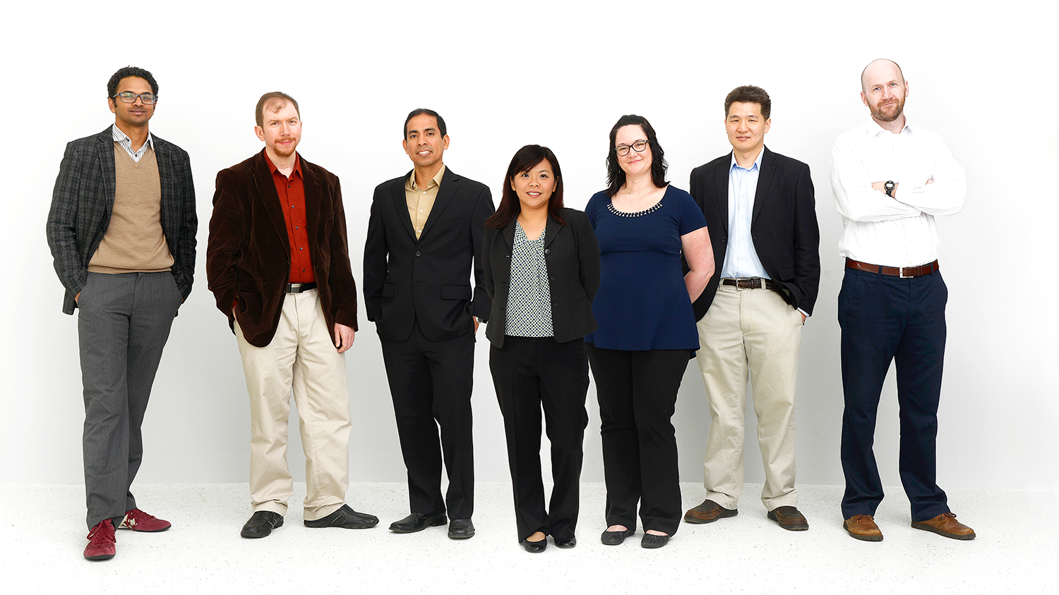 From left, Drs. Srikanth Patala, Alper Bozkurt, Edgar Lobaton, Hsiao-Ying Shadow Huang, Brina Montoya, Chih-Hao Chang, and Brendan O’Connor