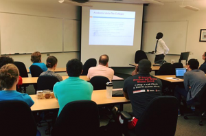 Eneku gave a lecture on the NC State campus during his visit.