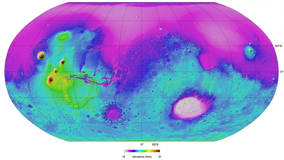 This topographic map of Mars, submitted by Paul Byrne, won first place for faculty in the graphics category.