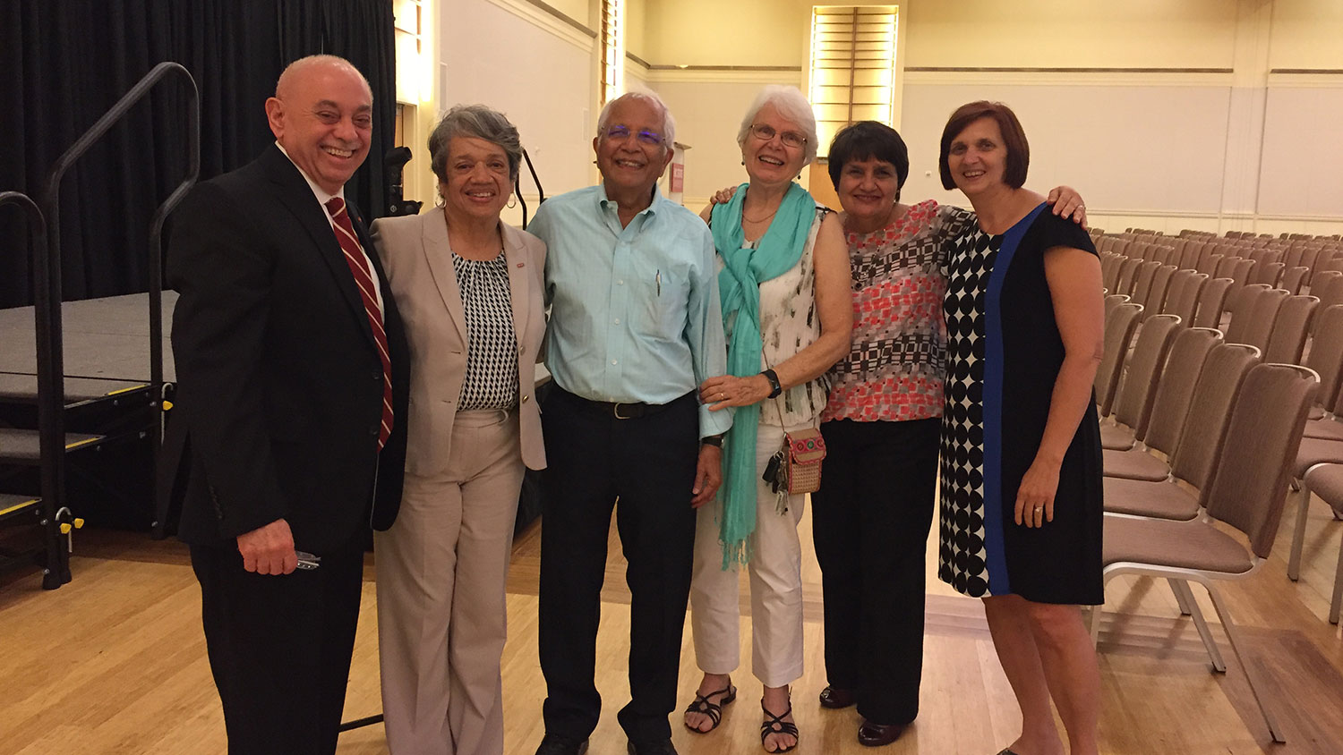 Dr. Christine Mann Darden, second from left, delivered the Engineering Welcome in Talley Student Union on Aug. 17.