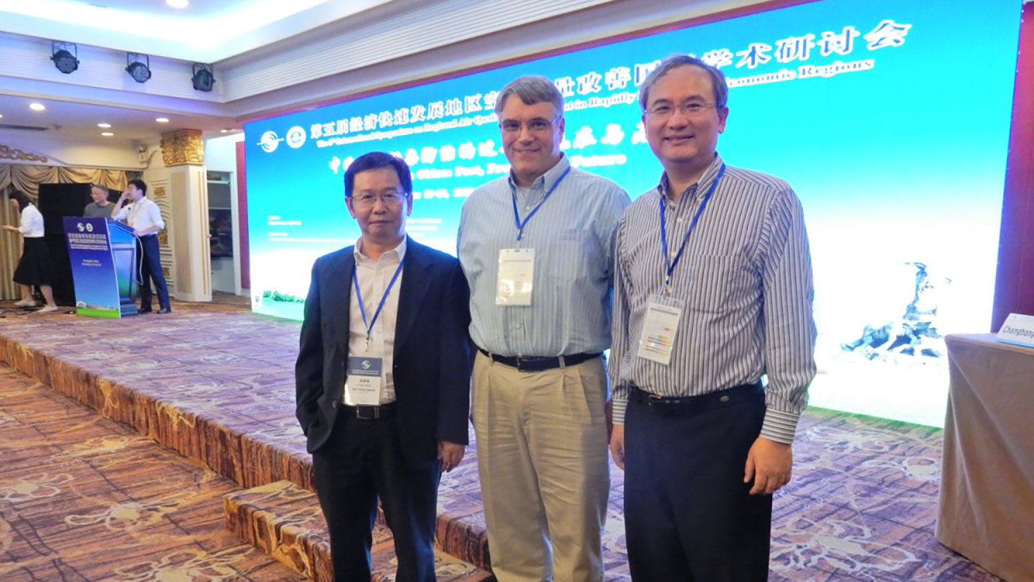 (left to right) Allen Zheng (Ph.D., 2002), Christopher Frey and Joshua Fu (Ph.D., 2000)