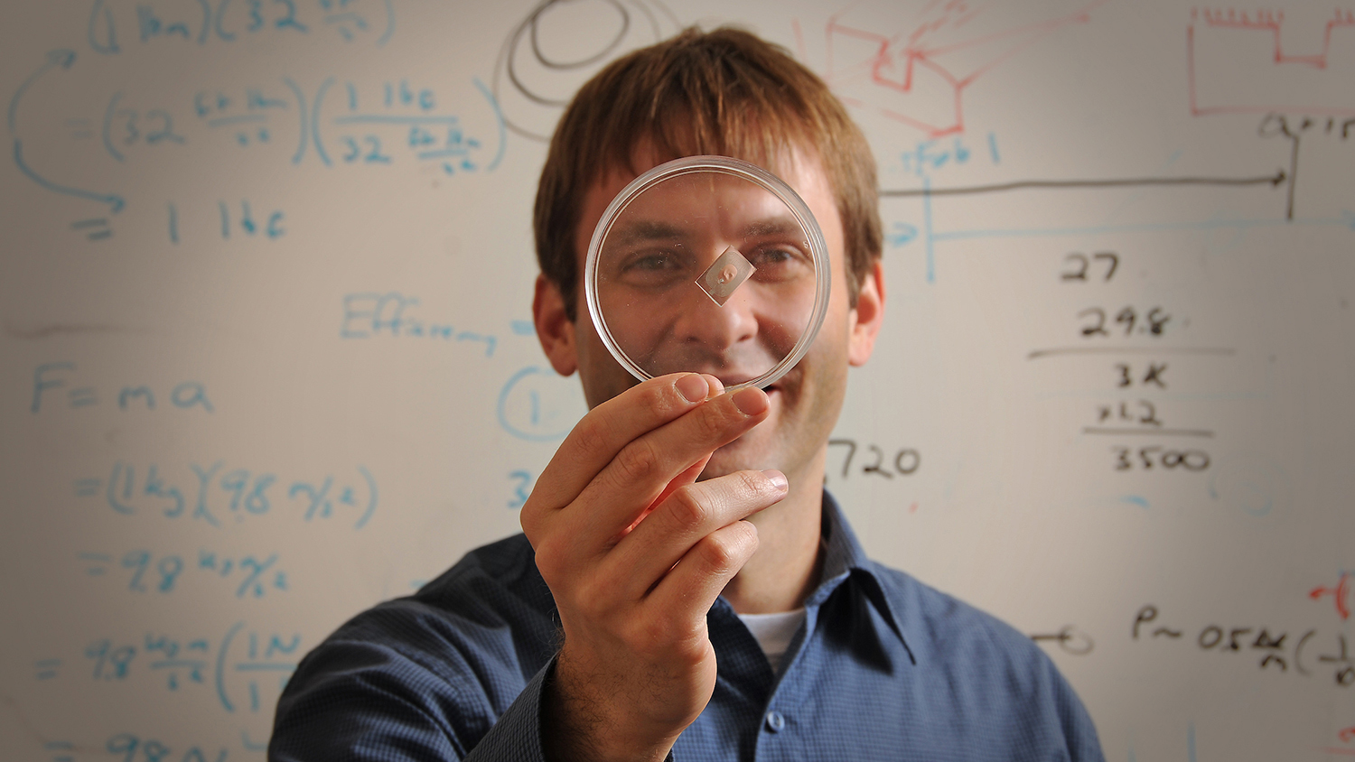 Michael Dickey and his liquid gallium used create an antenna in a flexible piece of plastic.