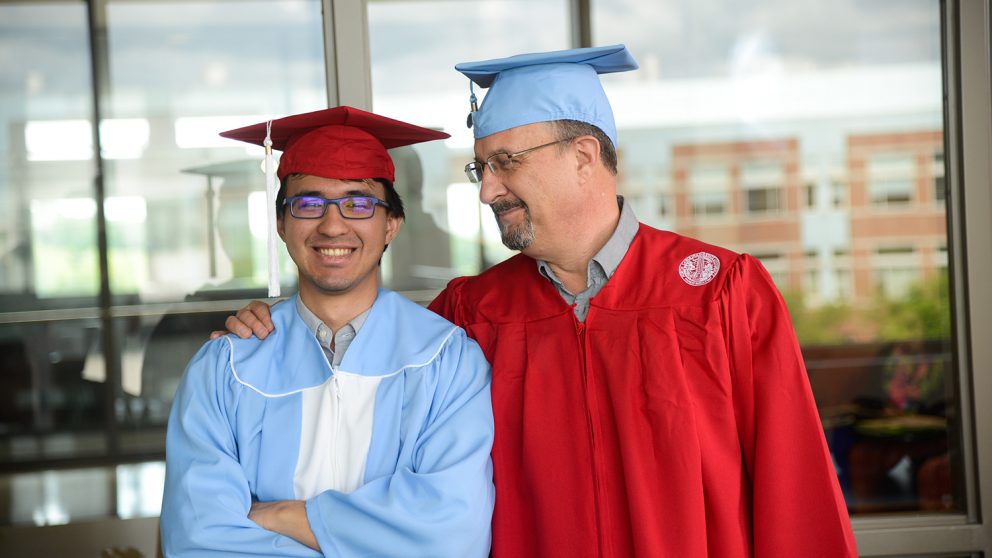 Timothy Calhoun and his son David will both graduate this May 2018 with degrees from the joint department of Biomedical Engineering (BME).
