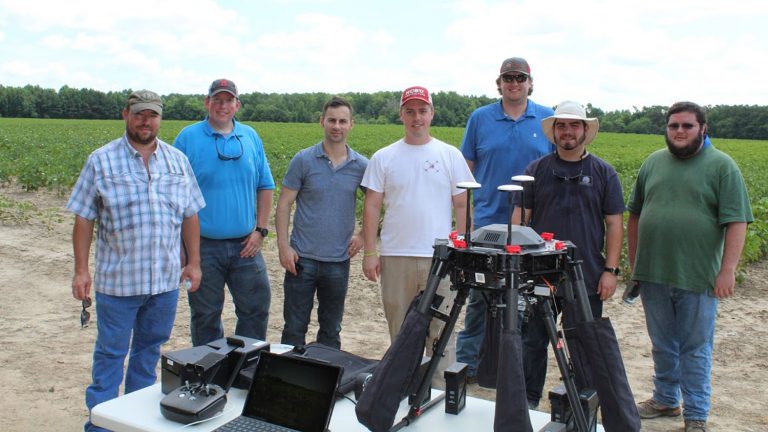 Jason Ward and his students joined by collaborators from NC State Extension, Cotton Inc and Precision Hawk (BAE alum Bobby Vick). (Photo courtesy the Advanced Ag Lab)