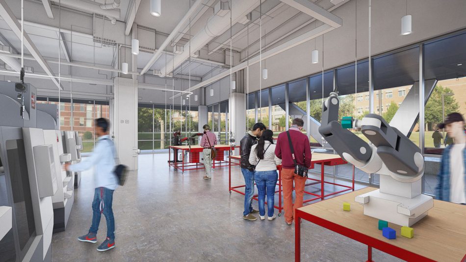Rendering of Fitts-Woolard Hall Advanced Manufacturing Lab (interior)