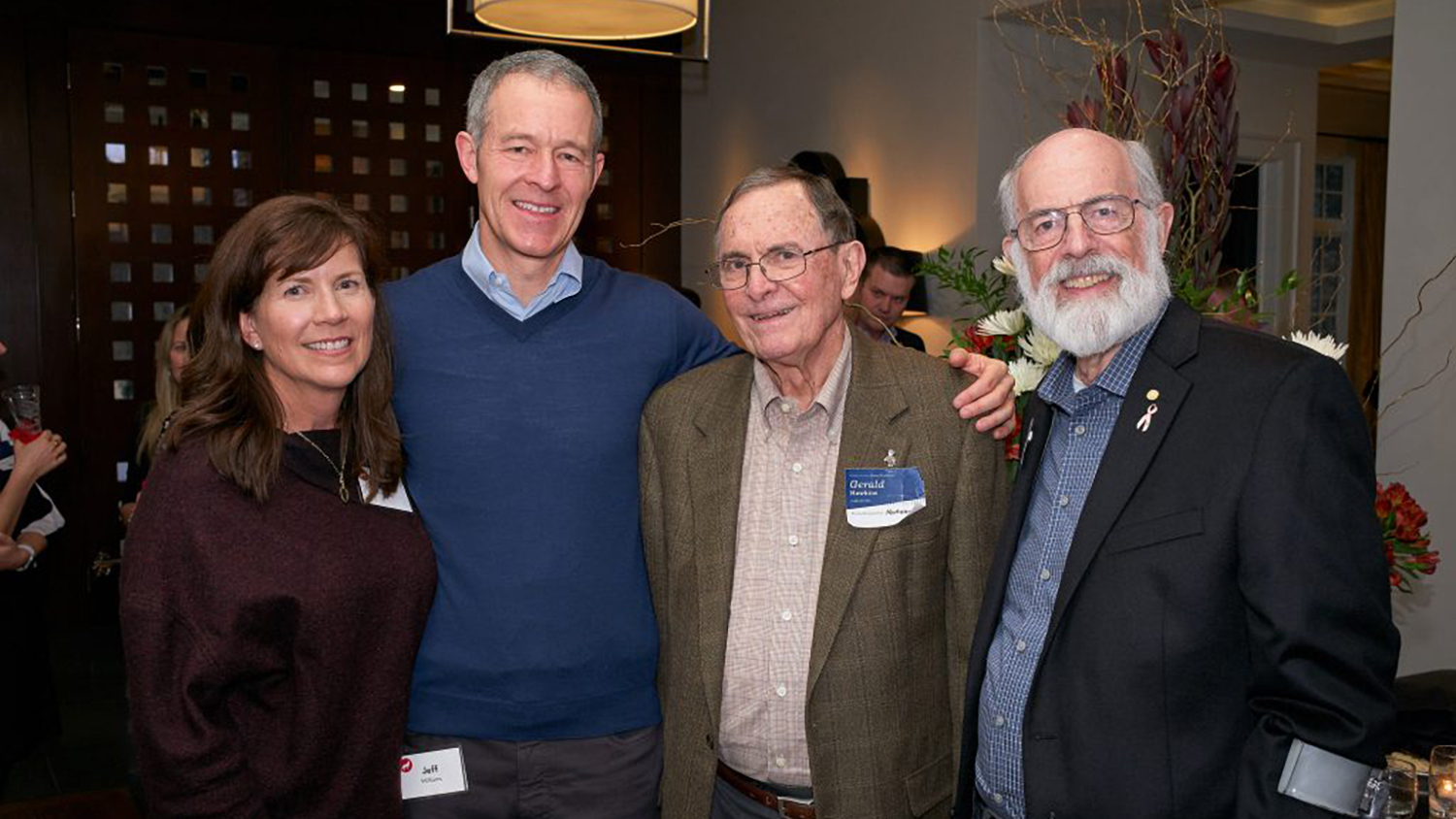 Melissa and Jeff Williams (L) celebrate the 50th anniversary of the Caldwell Fellows Program with Gerald Hawkins and Bill Sternbergh.