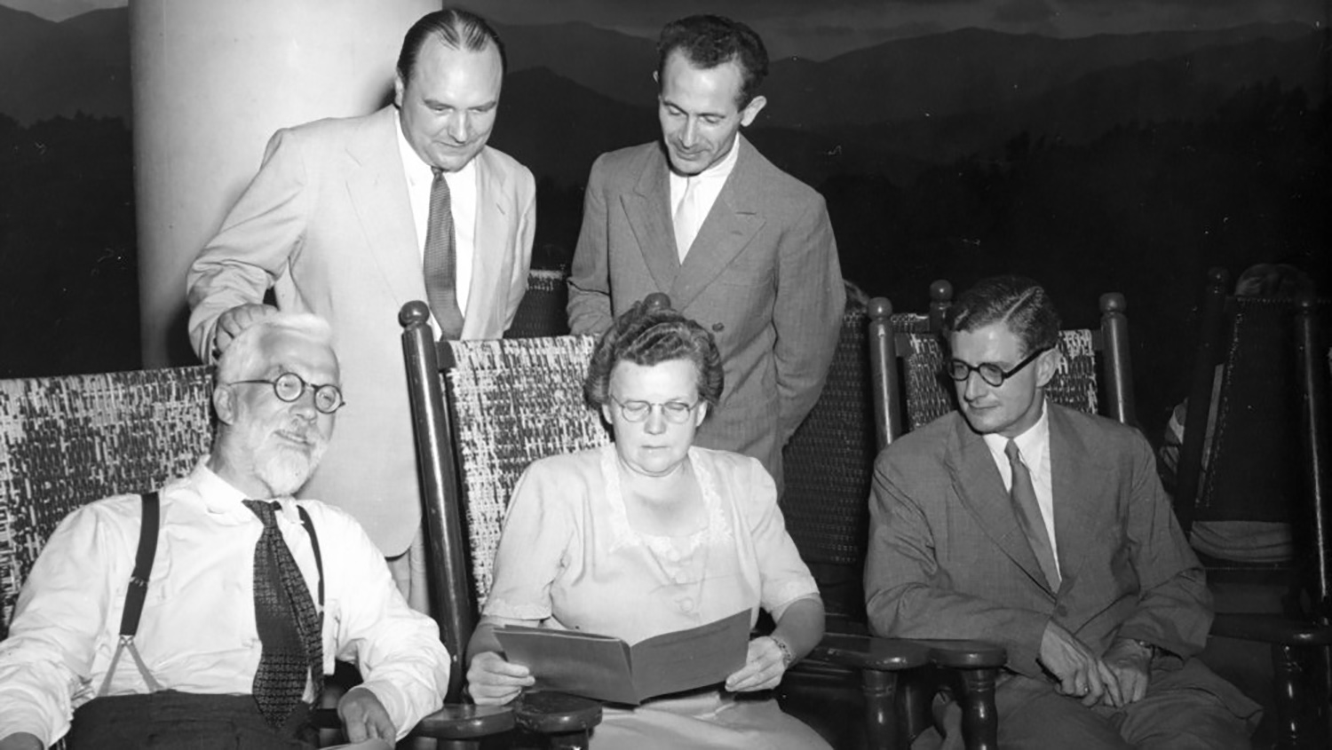 Gertrude Cox, professor of statistics and head of the Department of Experimental Statistics, seated with four others, circa 1950. Photo source: NC State Libraries Special Collections Research Center