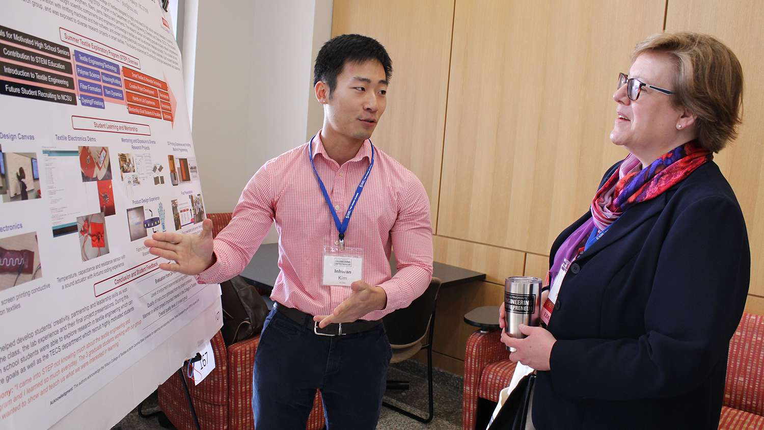Inhwan Kim talks to Dr. Sally Pardue, ASEE-SE section president.