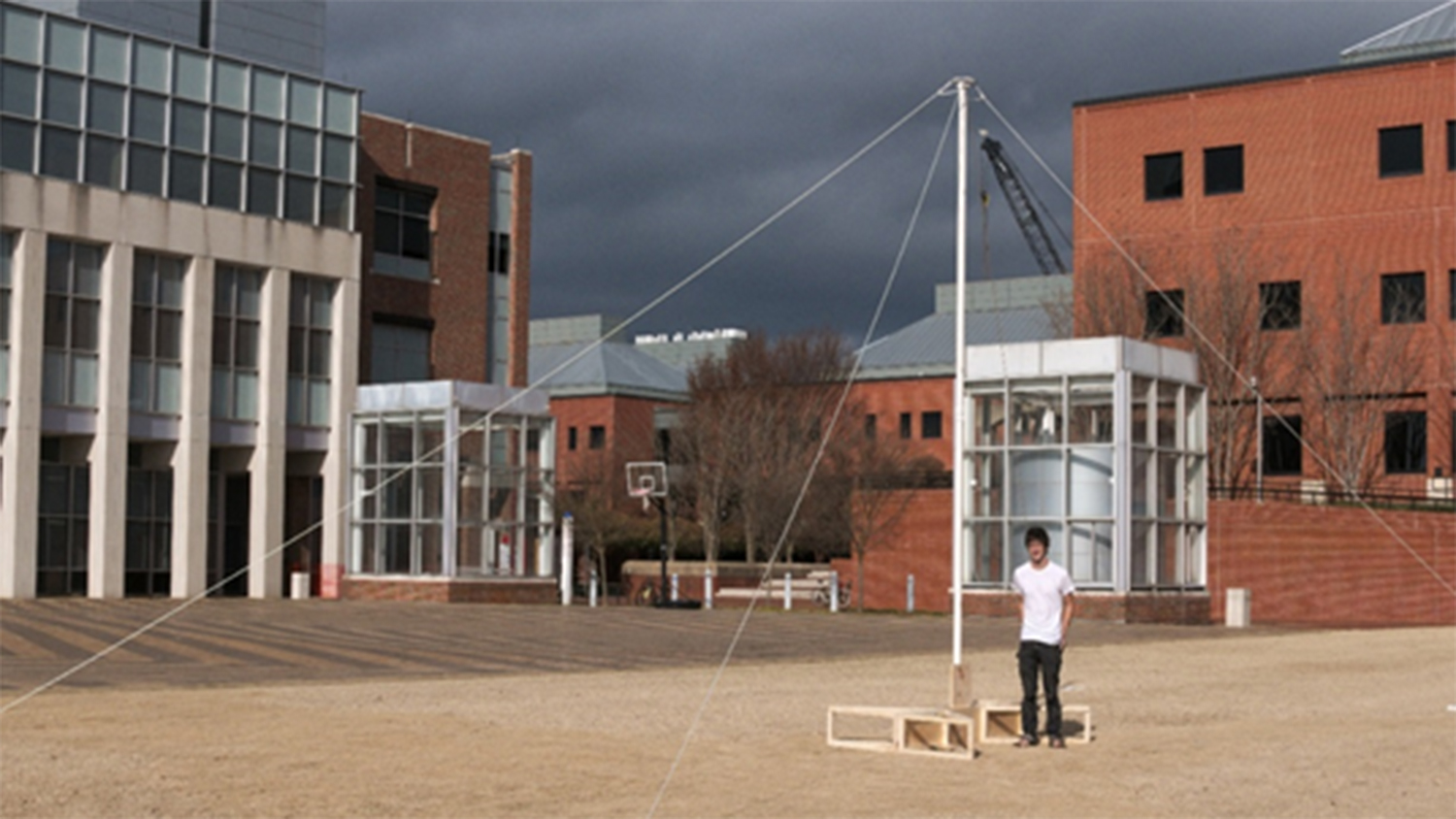 Student with a full-size antenna.