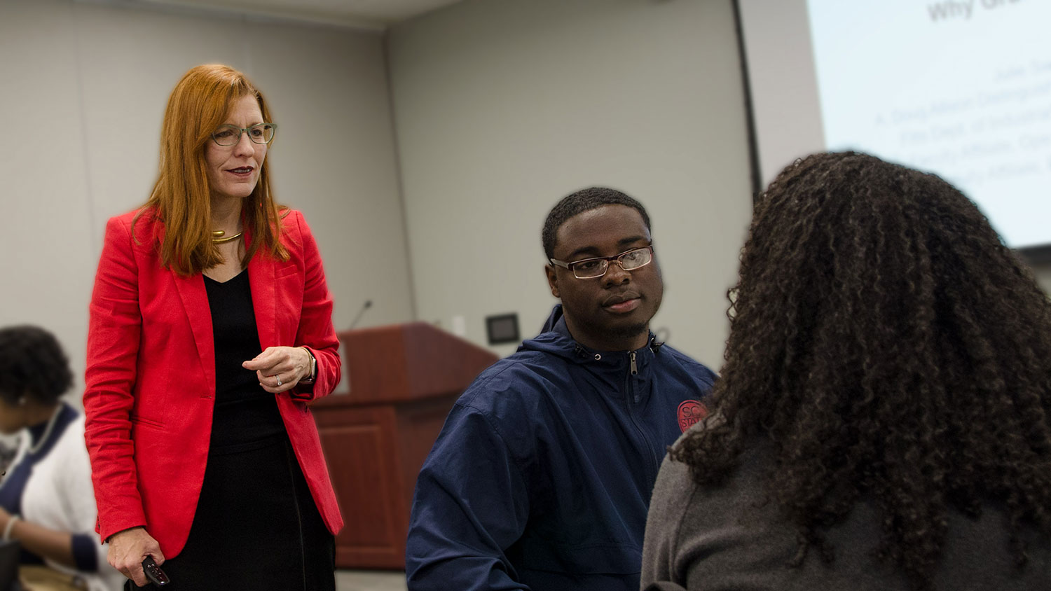 Dr. Julie Swann and students at minority recruitment event