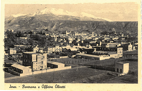 Postcard of manufacturer Olivetti in Ivrea, Italy