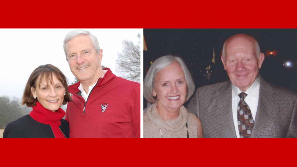 From left, Scott Stabler, MAE'82, with wife Beth, and Gerald White, MSE '60, with wife Nancy