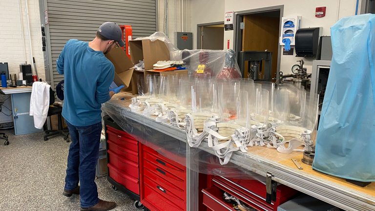 Industrial and systems engineering graduate student Matthew White works in Daniels Hall.