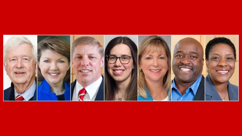 Above, From Left to Right: Ralph Edwards, Helene Lollis, Nelson Peeler, Leah Pursell, Pamela Townsend, Dr. Gregory Washington and Deborah Young.