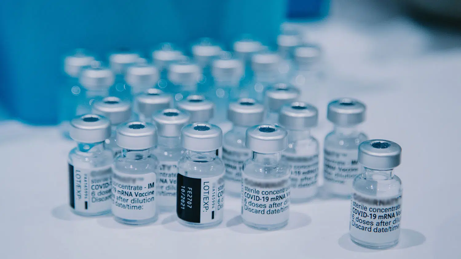 Close-up photo of a group of vaccine vials.