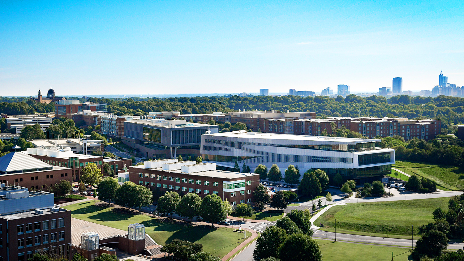 Aerial view of Centennial Campus looking towards downtown Raleigh, NC.