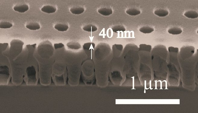 Graphic respresentation of a latticed nanostructure with measurements overlaid onto the image.