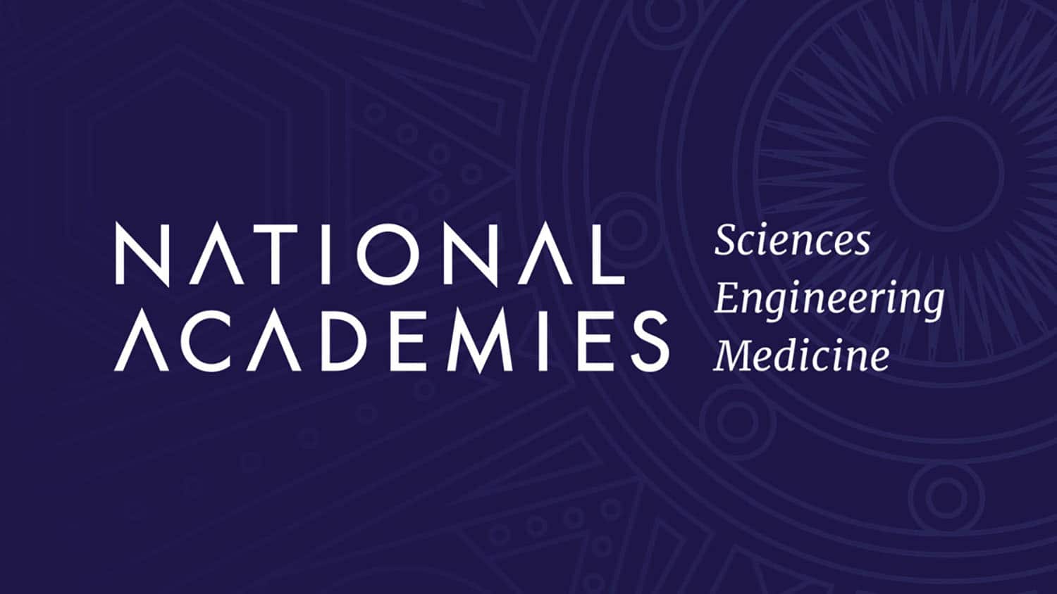 National Academies of Science, Engineering and Medicine logo. White lettering on dark blue background.