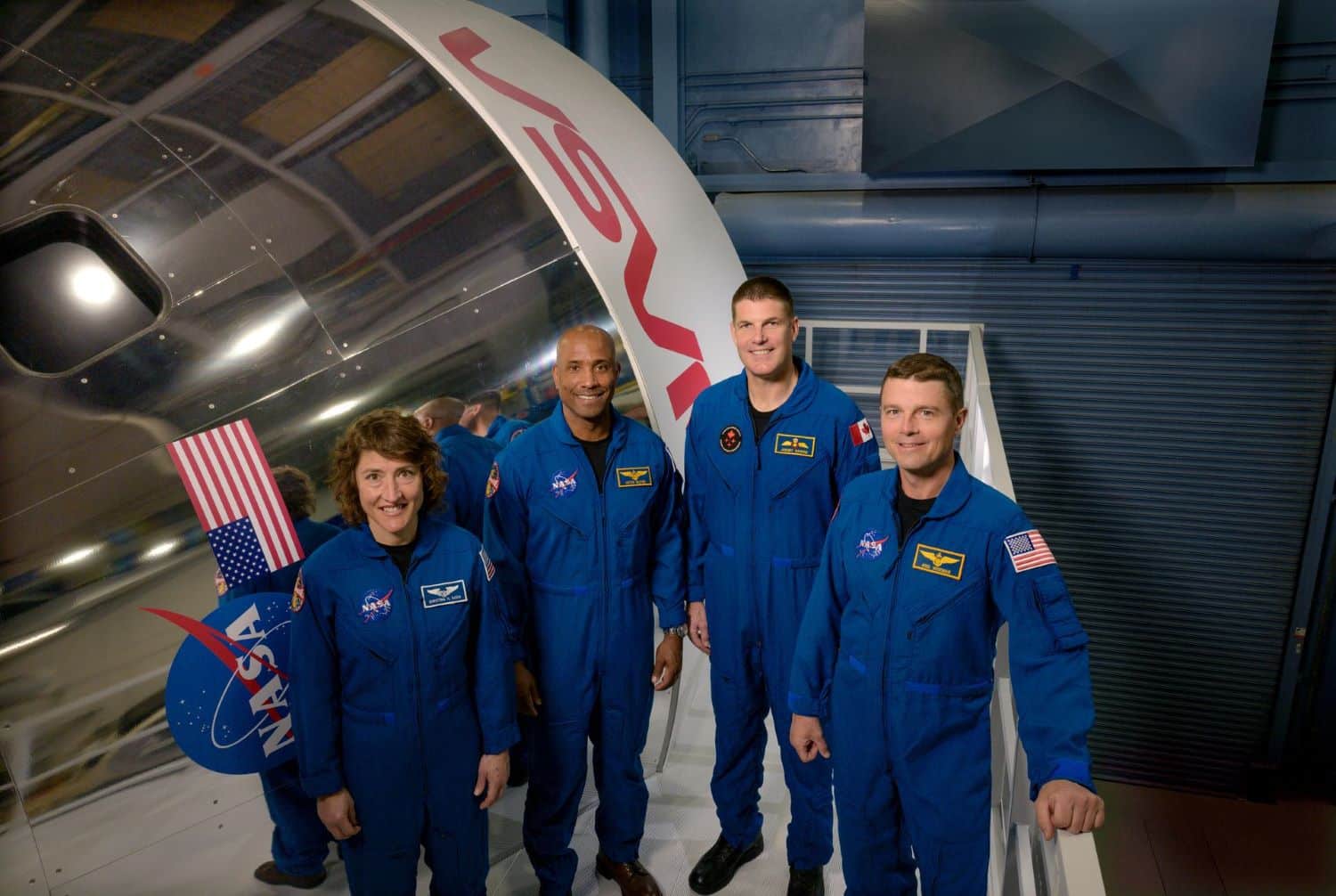 The flight crew of Artemis II: Mission specialist Christina Koch, pilot Victor Glover, commander Reid Wiseman and mission specialist Jeremy Hansen. (Photo courtesy of NASA.)