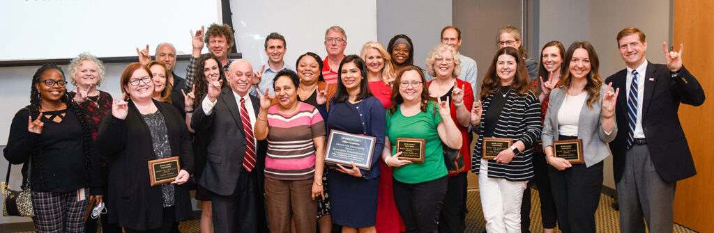 2023 Awards for Excellence nominees along with Dean Martin-Vega and Associate Dean Lavelle pose for a group photo.
