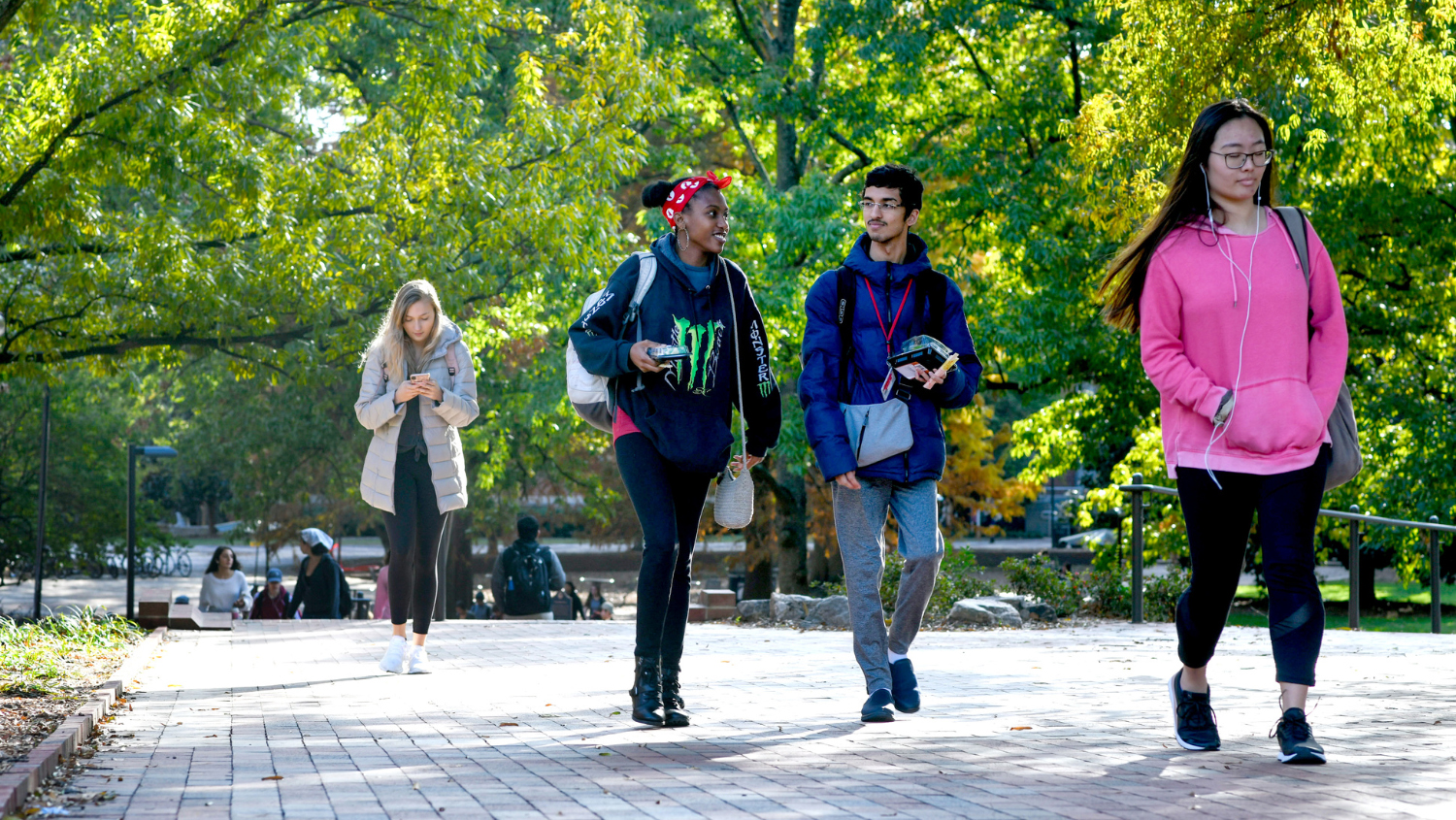 Students head from the Brickyard in the direction of Hillsborough Street on a pleasant November 2019 afternoon.