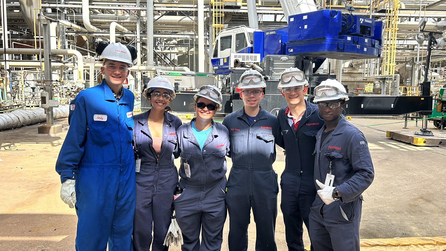 Tyler Void '23 (far right) at the site of his ExxonMobil internship.