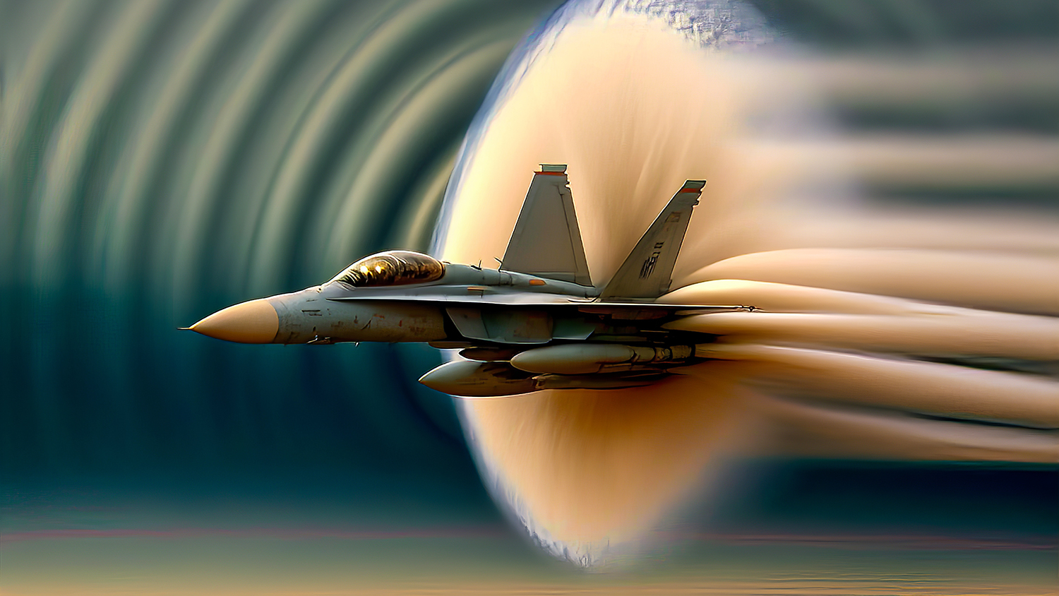 hypersonic jet flying though illustrated soundwaves