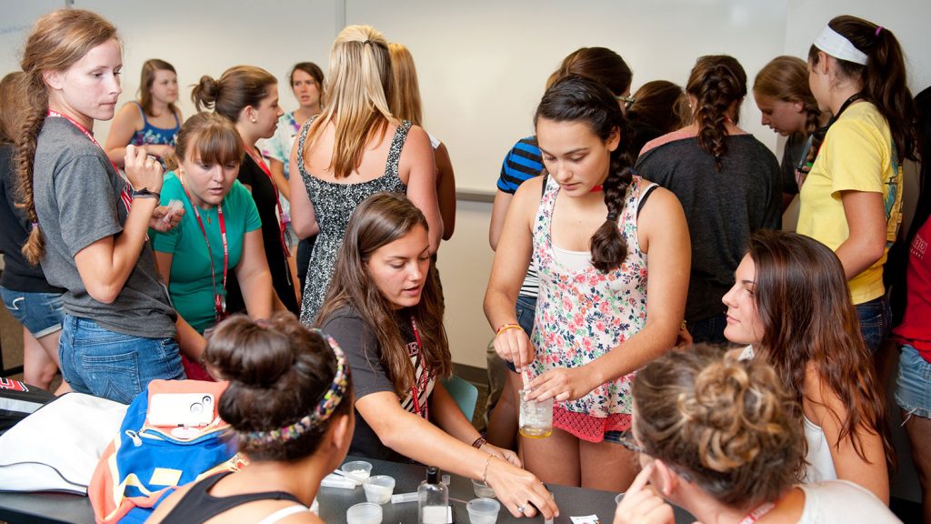 Newly admitted women engineering students participate in Escape Camp, a WIE summer bridge program.