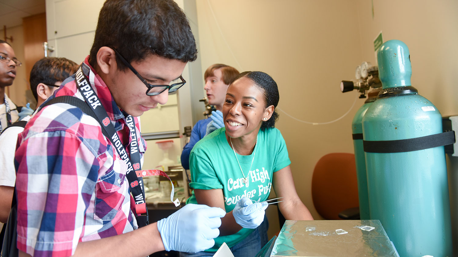 High school students with visual impairments or blindness attended a 2016 summer camp at NC State's Engineering Place.