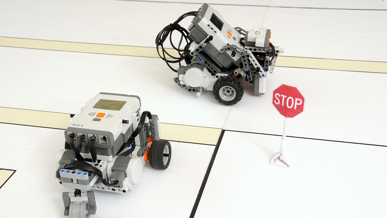 Dr. Mo-Yuen Chow's team's robot cars used to simulate driving in his EB2 lab. (Photo: Roger Winstead, 2010)