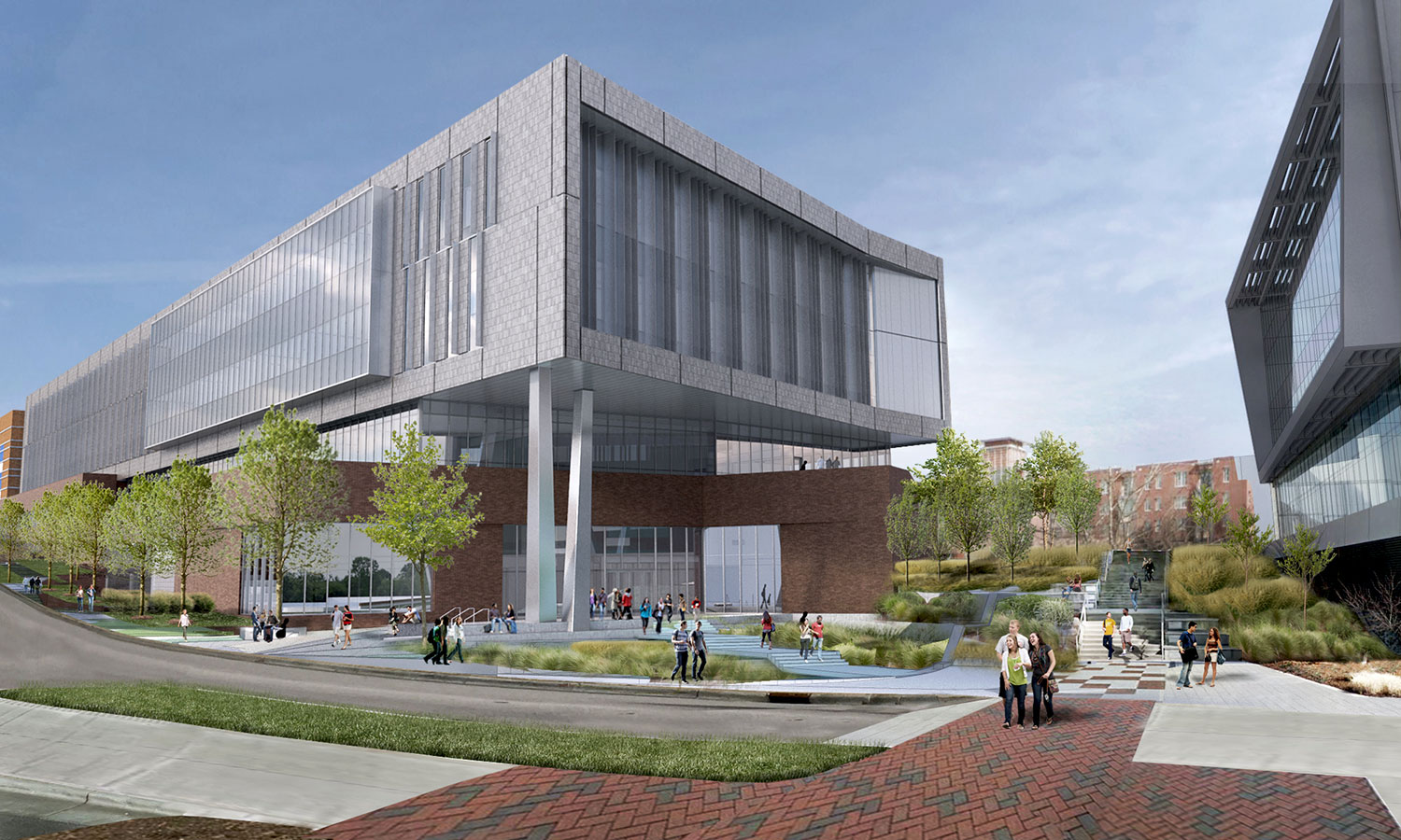 Rendering of the Engineering Building Oval - Partners Way entry
