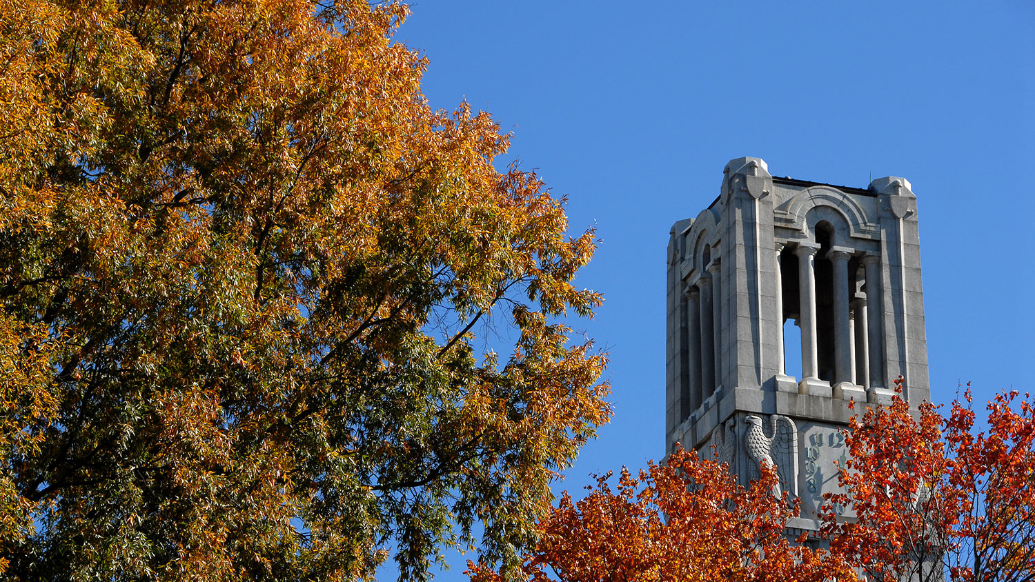 NC State Bell Tower in the fall