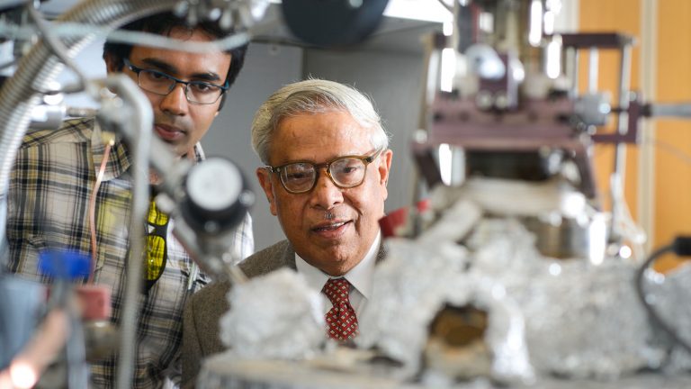Dr. Jay Jagdish Narayan, Department of Materials Science and Engineering, works with graduate students in his lab in EBI.